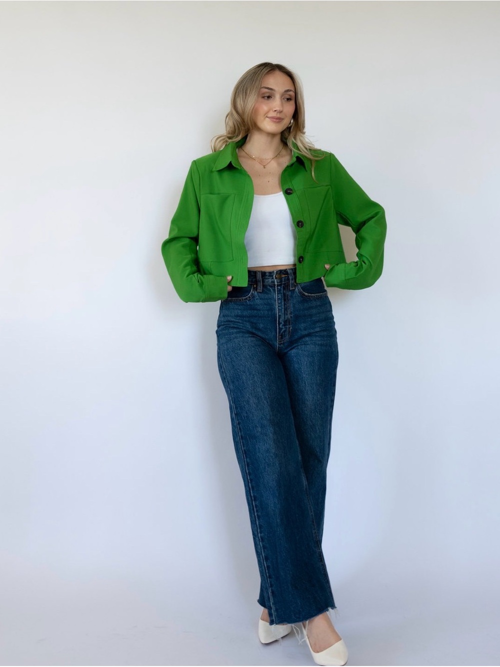 Kamryn Solid Double Pocket Cropped Jacket